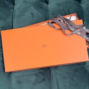 Hermes Orange Gift Box with Brown Ribbon